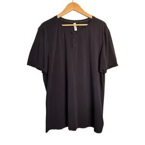 CRZ Yoga Women's Stretch Pima Cotton Short Sleeve Henley T-Shirt Size XXL Black